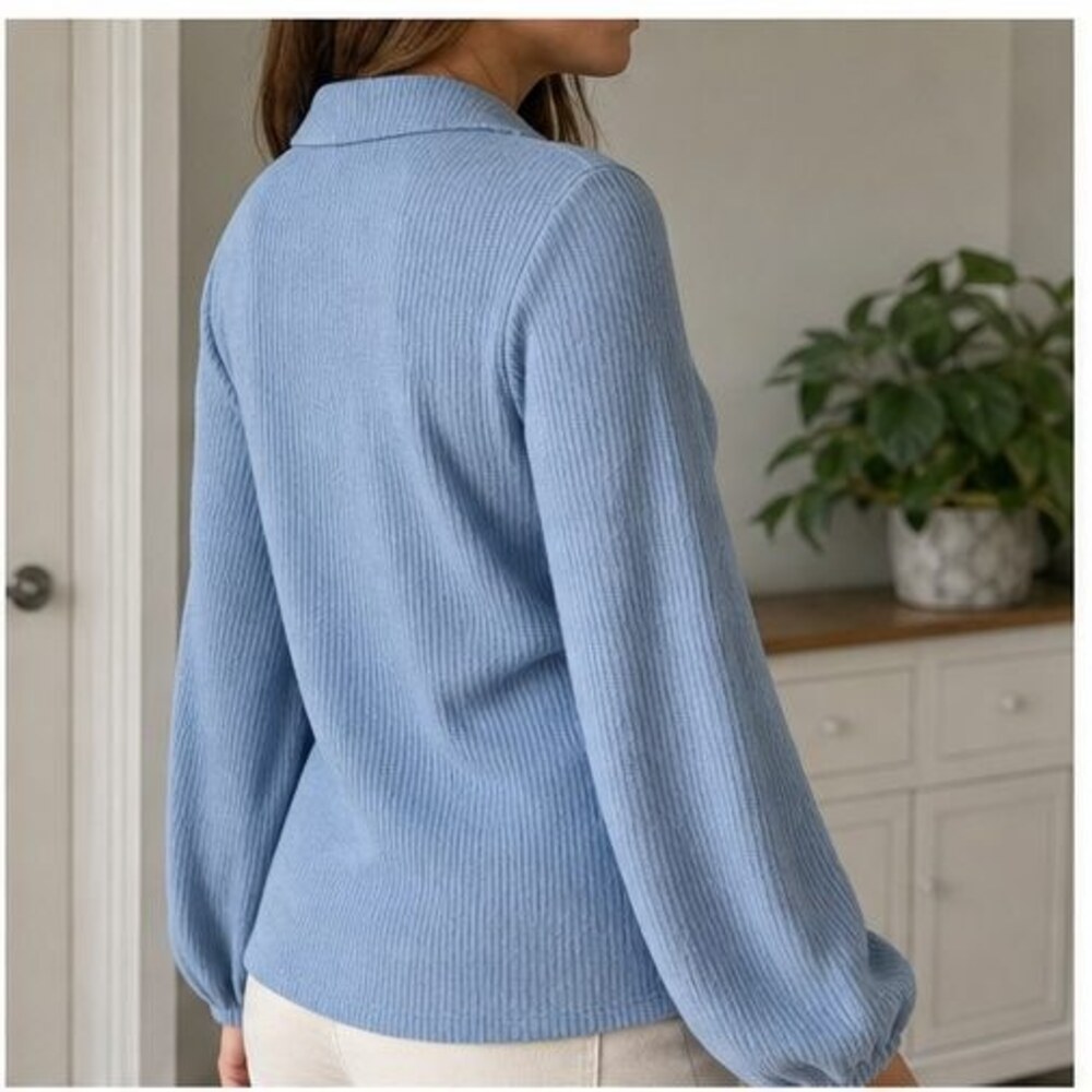 Blue Ruffle Blouse - Picture 3 of 6